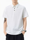 Button Detail Short Sleeve Polo Plus Size in White for Men