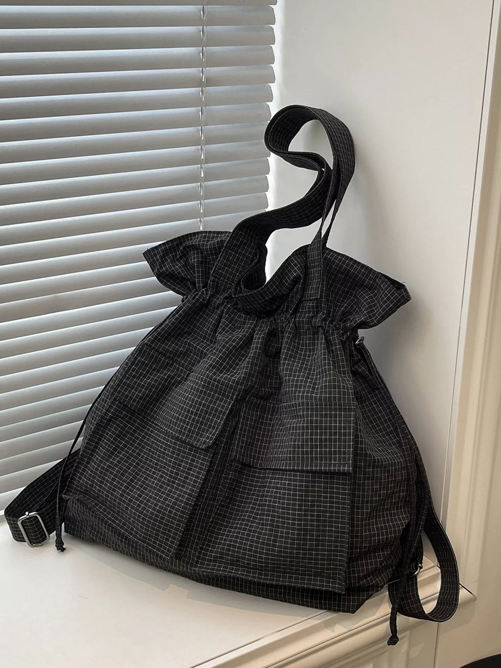 Convertible Plaid Drawstring Backpack Bag for Women