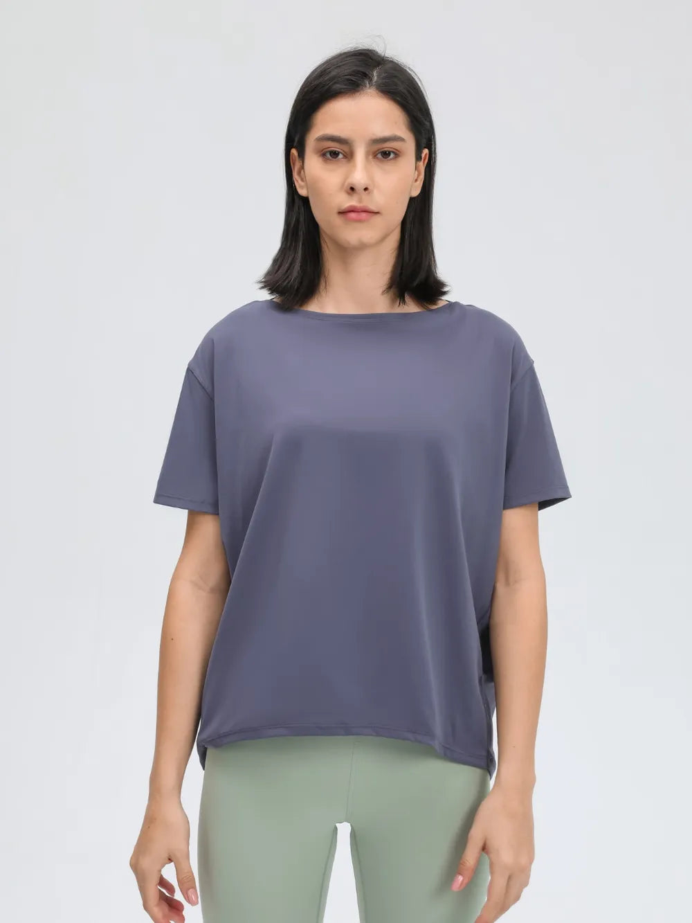 Round Neck Short Sleeve Active T-Shirt in Classic in Dusty Blue for Women