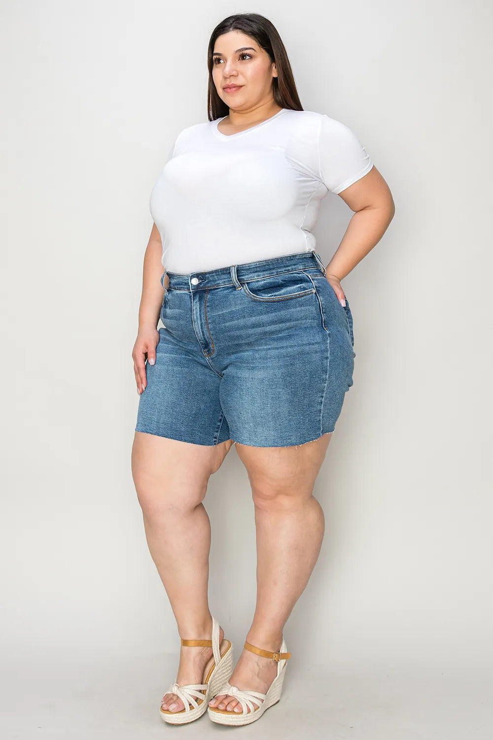 Plus Size High Waist Slim Denim Shorts for Women