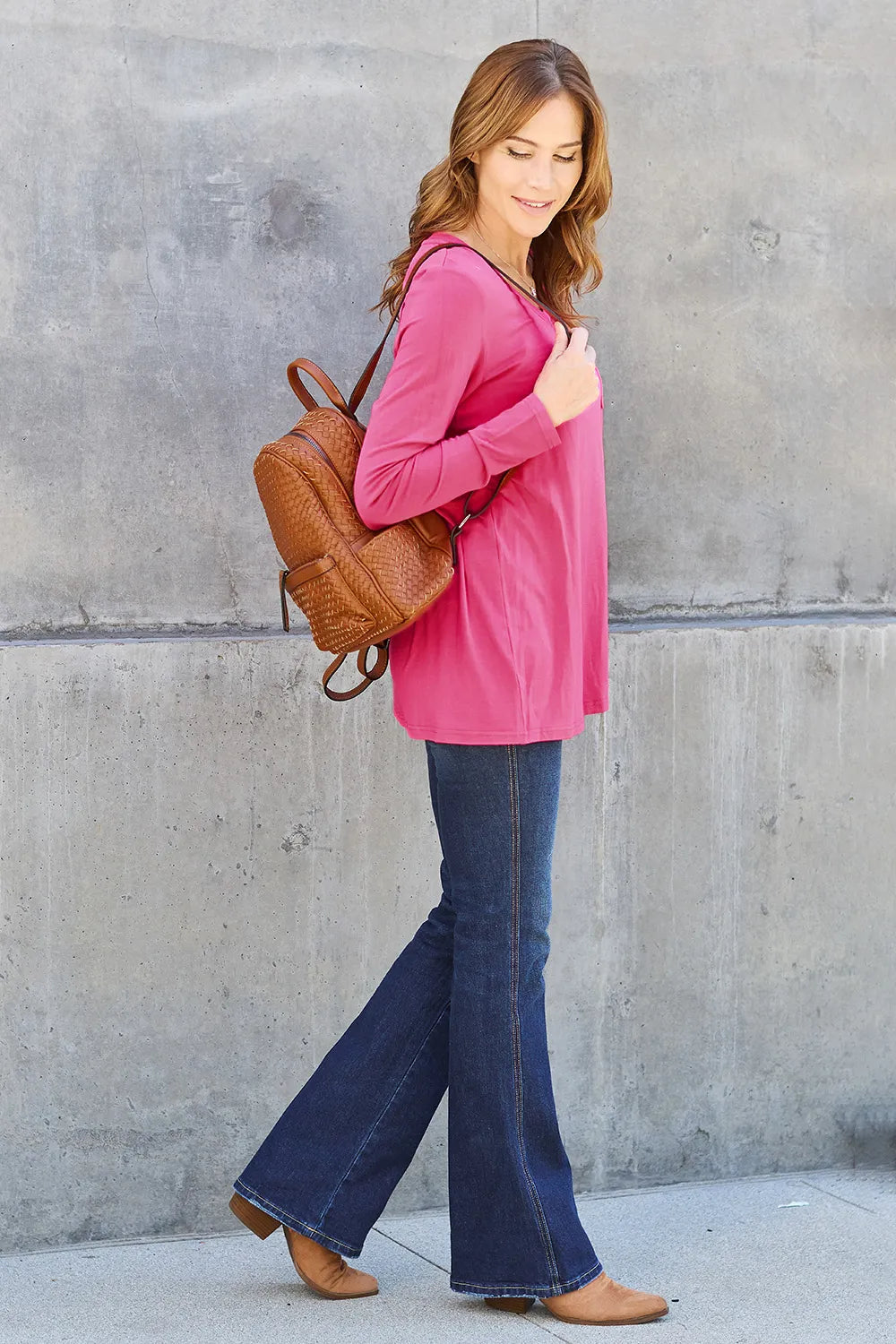 Plus Size V-Neck Long Sleeve Top in Dark Blue for Women