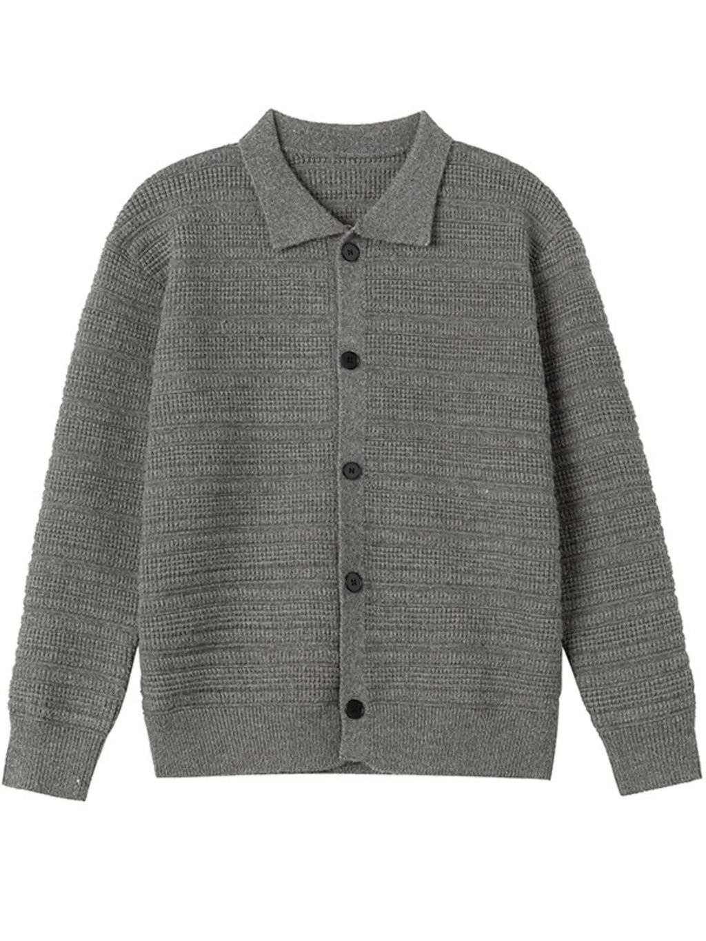 Plus Size Button Up Long Sleeve Cardigan in Dark Gray for Men