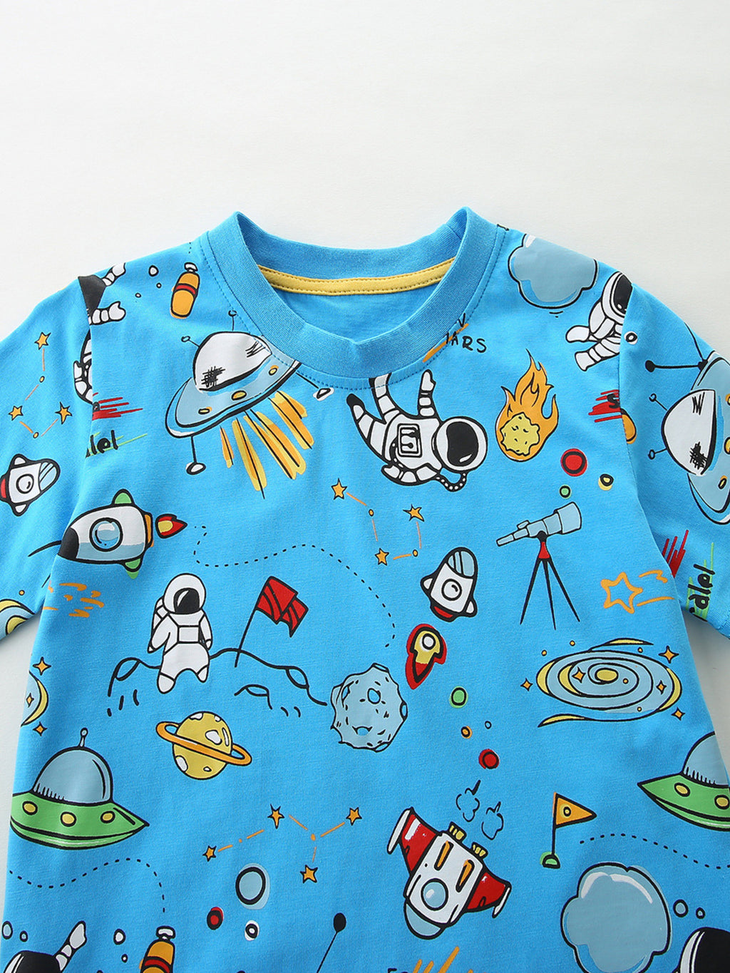 Astronaut Print Tee & Shorts Set in Sky Blue for Boys