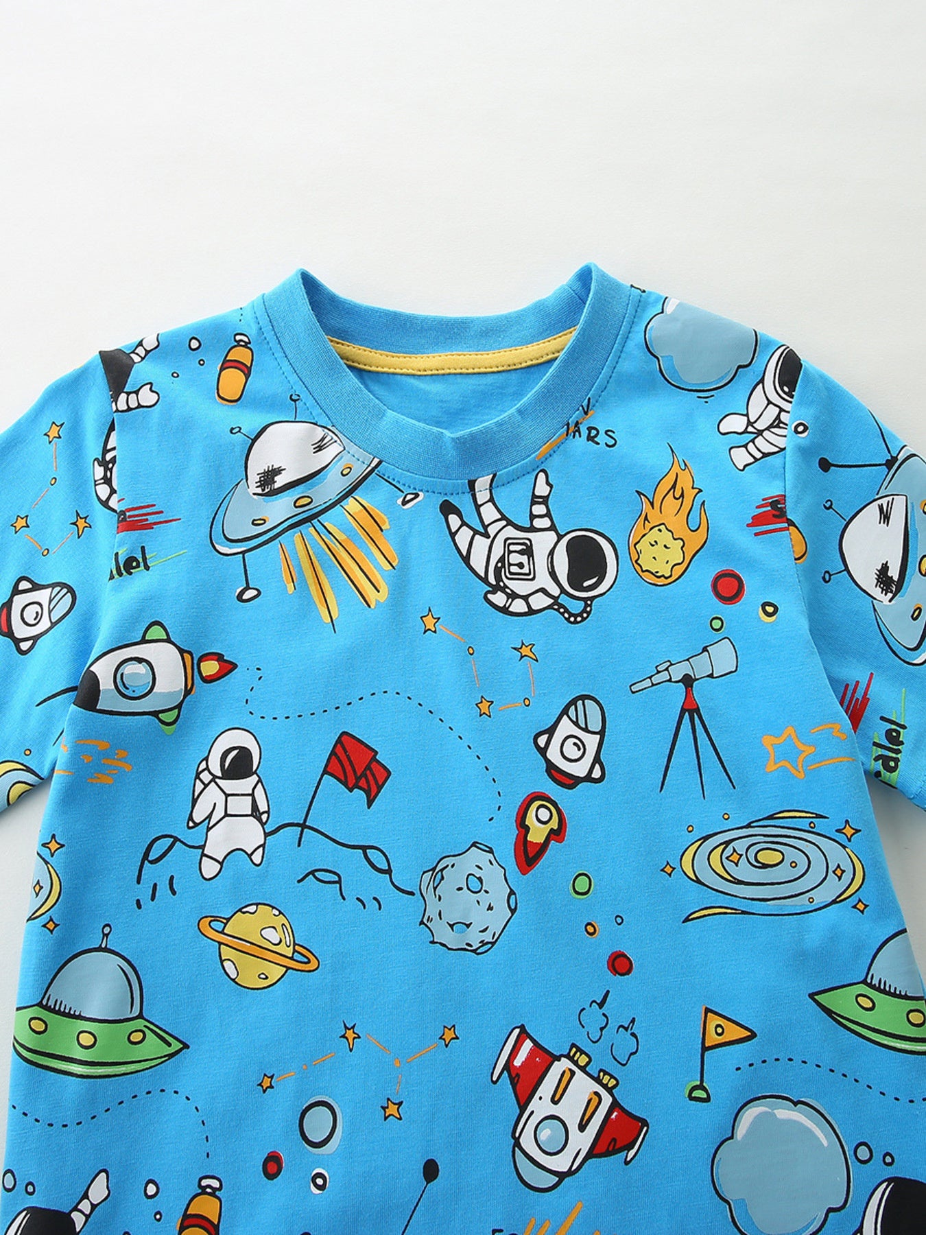 Astronaut Print Tee & Shorts Set in Sky Blue for Boys