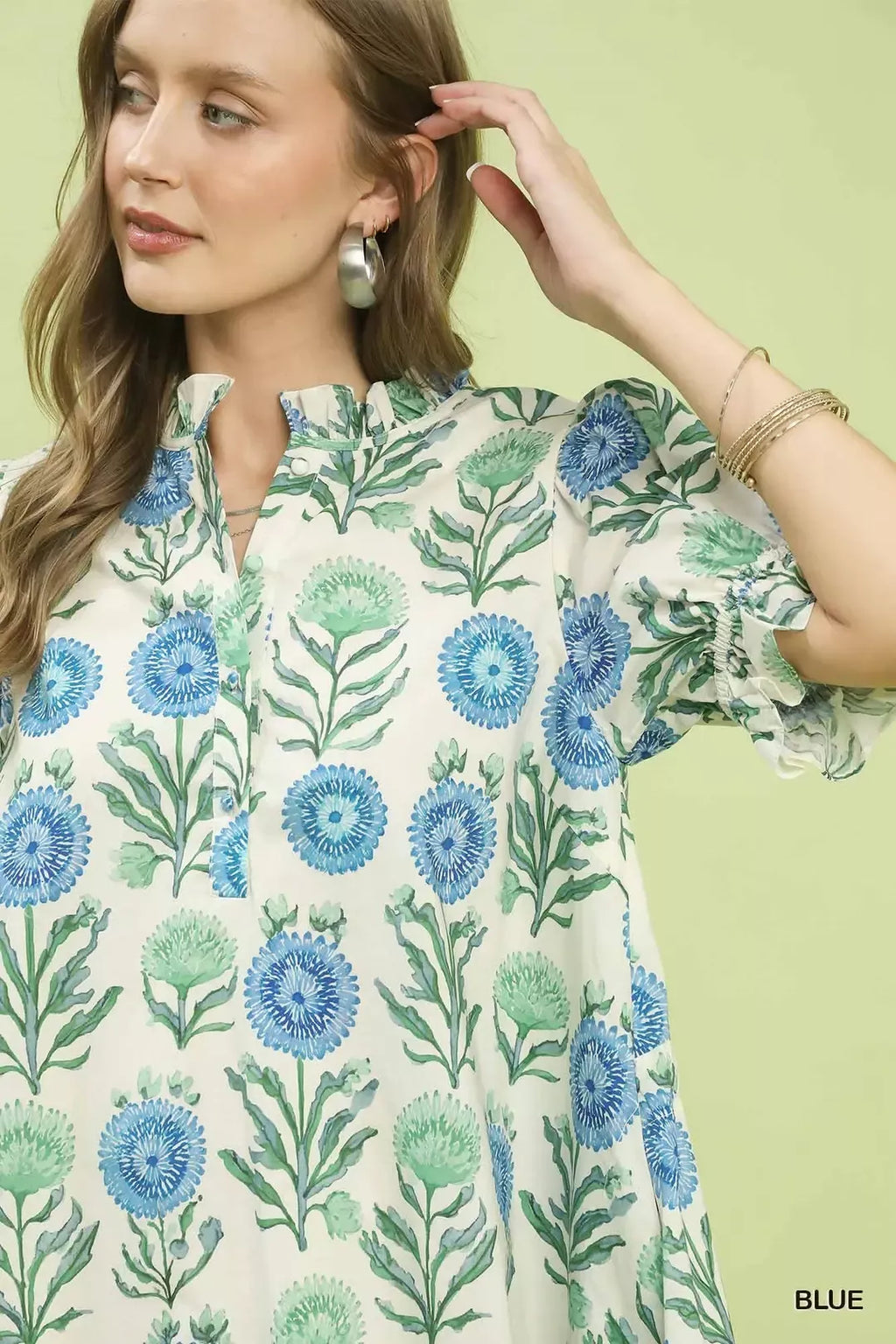 Floral Puff Sleeve Babydoll Dress with Side Pockets for Women