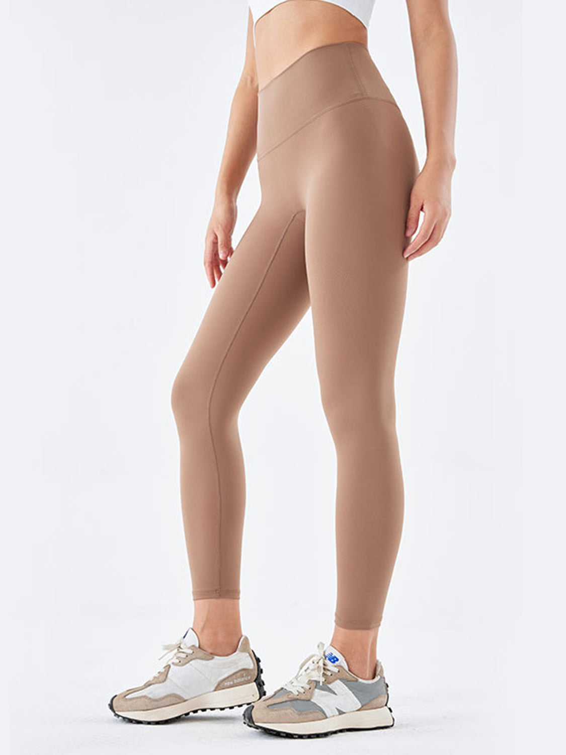 Wide Waistband Sports Leggings in Mocha for Women