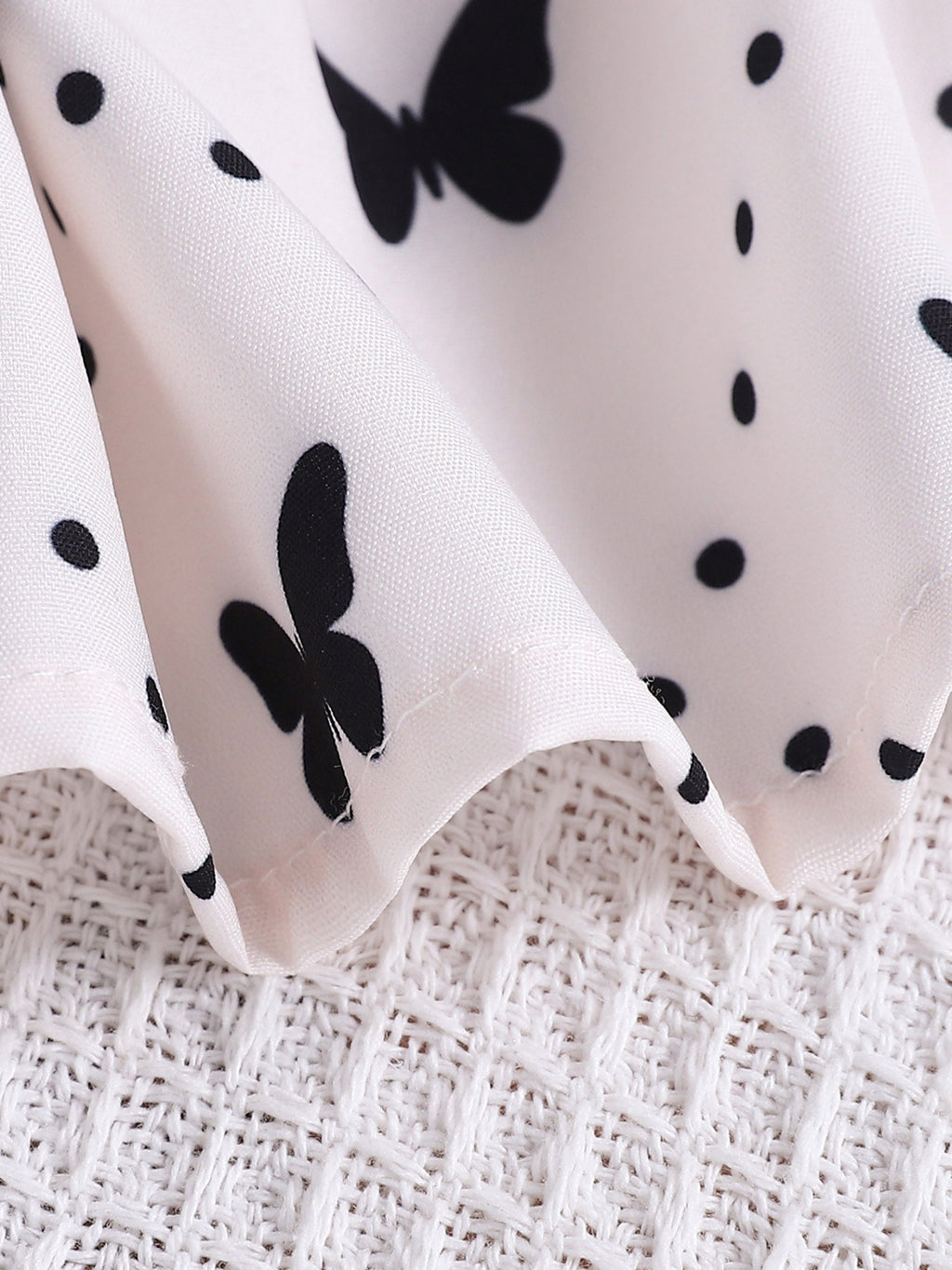 Butterfly Print Lace Trim Peter Pan Collar Dress for Girls