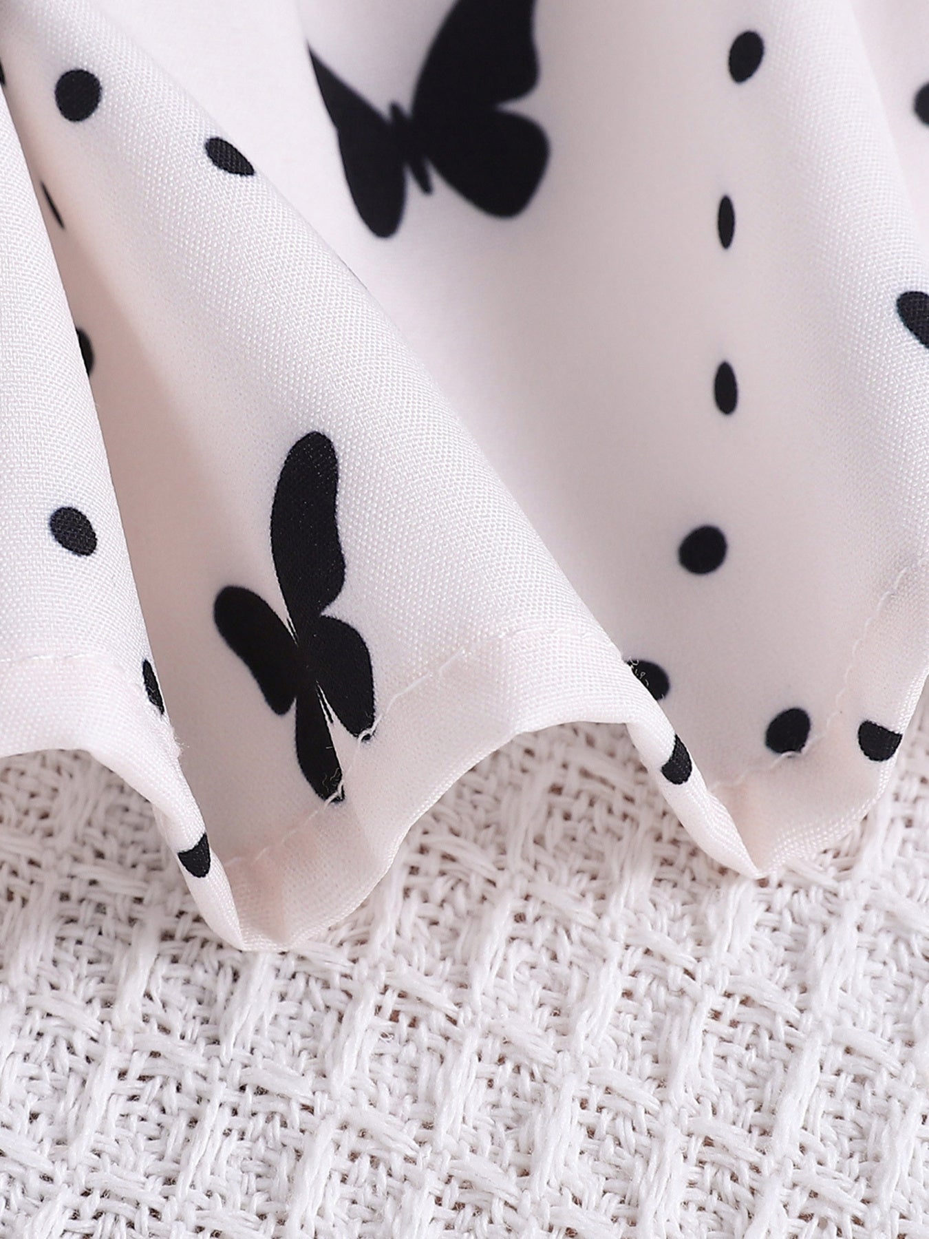 Butterfly Print Lace Trim Peter Pan Collar Dress for Girls