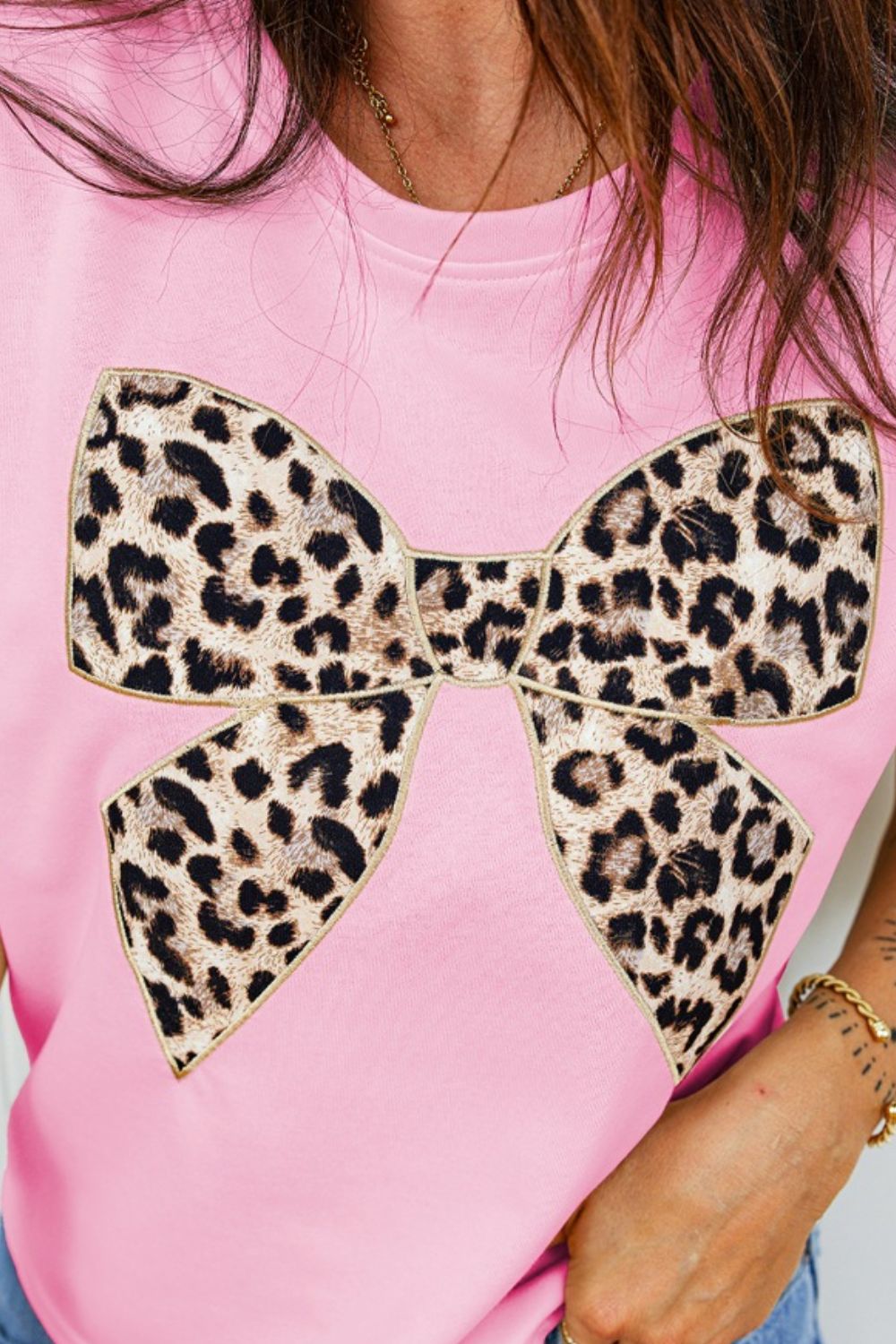 Leopard Bow Graphic Relaxed Fit T-Shirt for Women