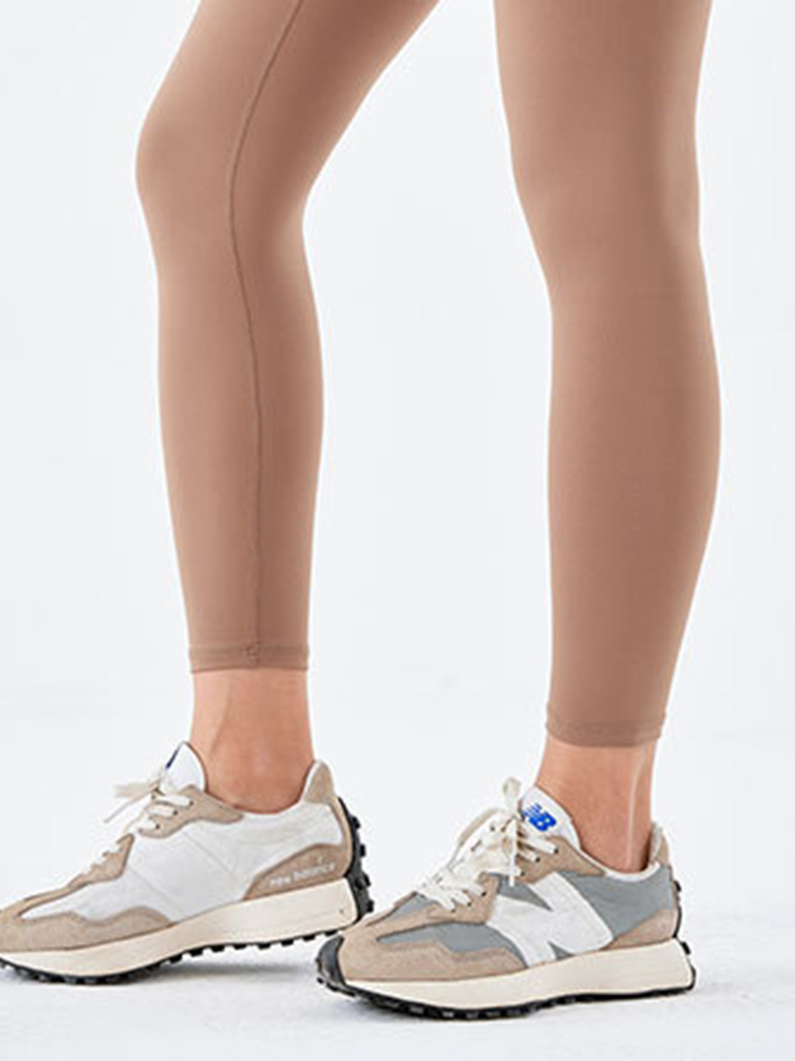 Wide Waistband Sports Leggings in Mocha for Women