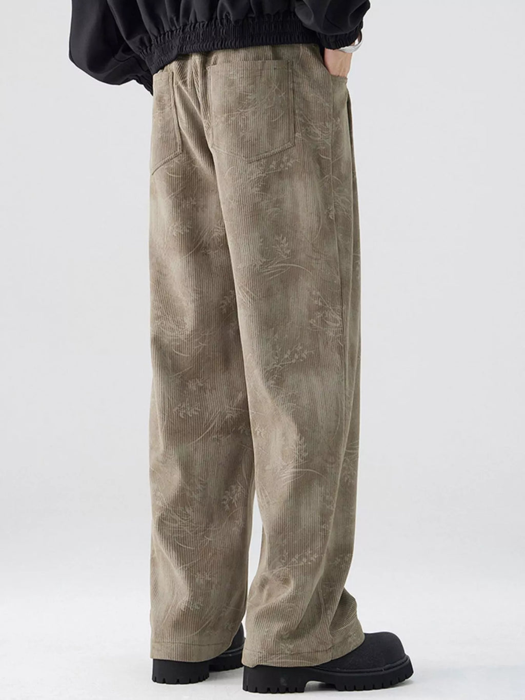 Wide-Leg Relaxed Fit Pants Plus Size in Black for Men