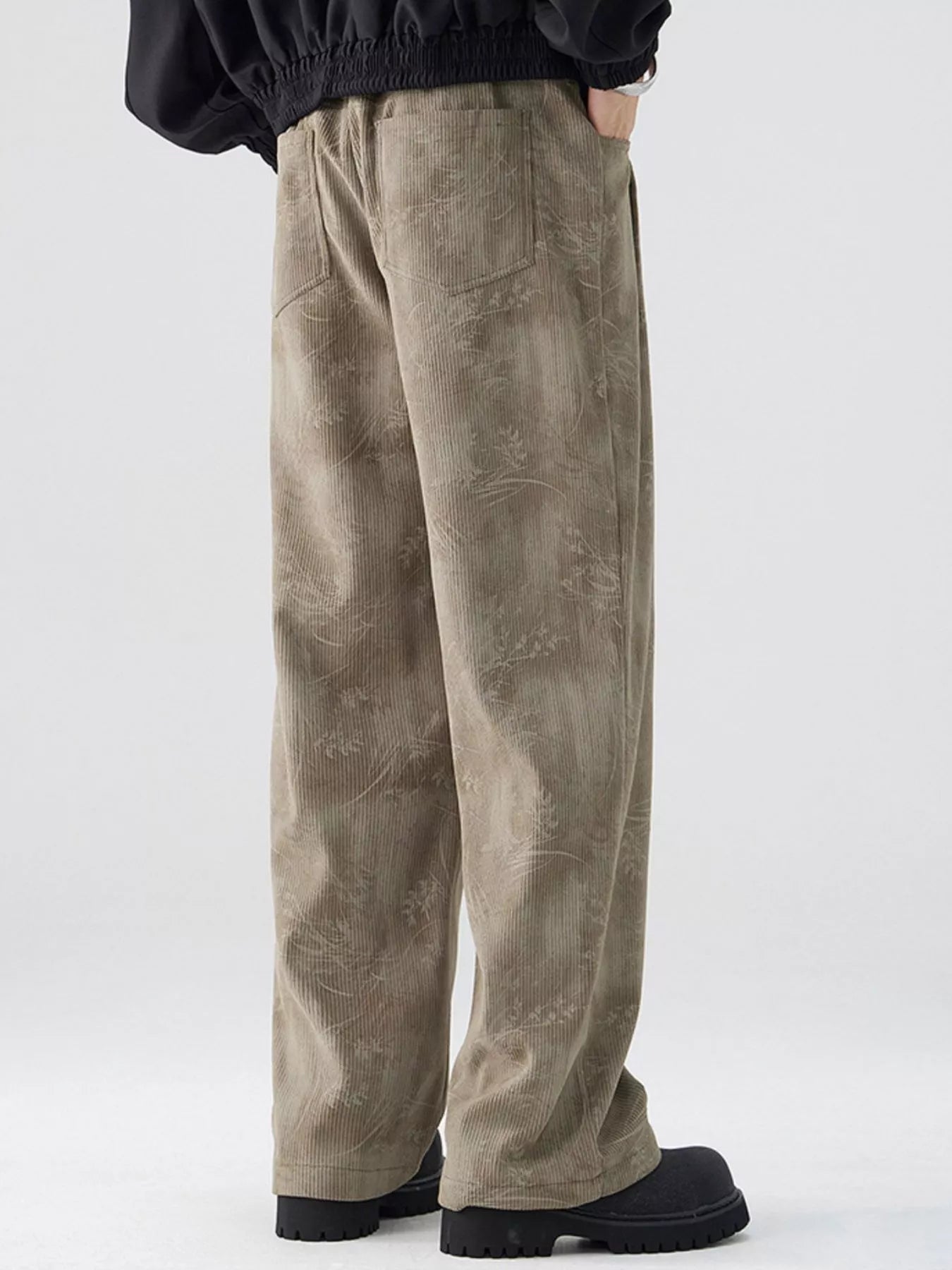 Wide-Leg Relaxed Fit Pants Plus Size in Black for Men