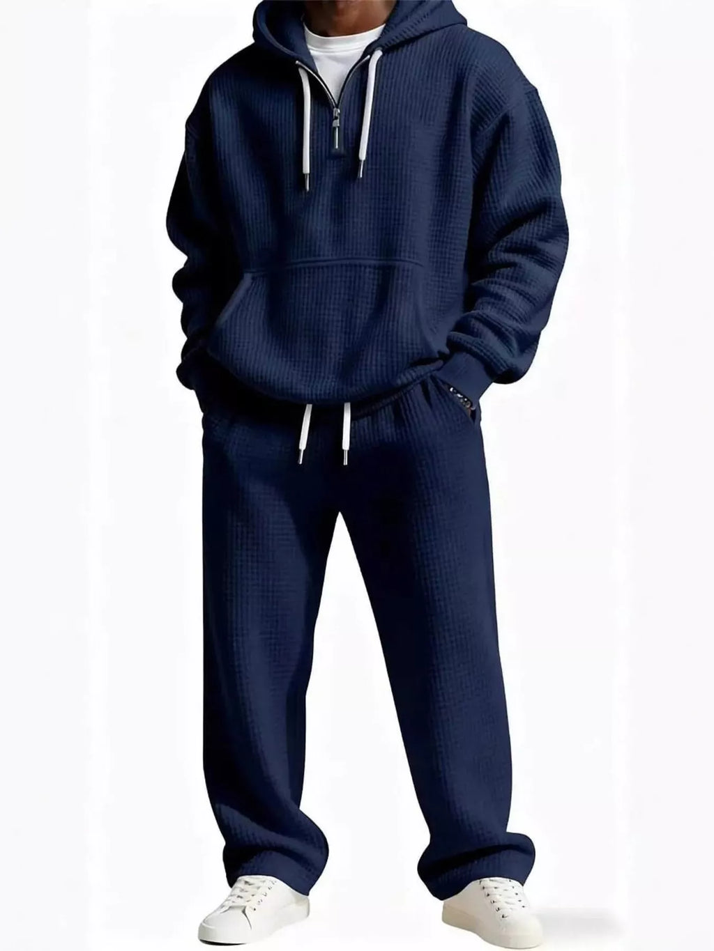 Casual Waffle Knit Hoodie and Pants Set Plus Size in Rust for Men