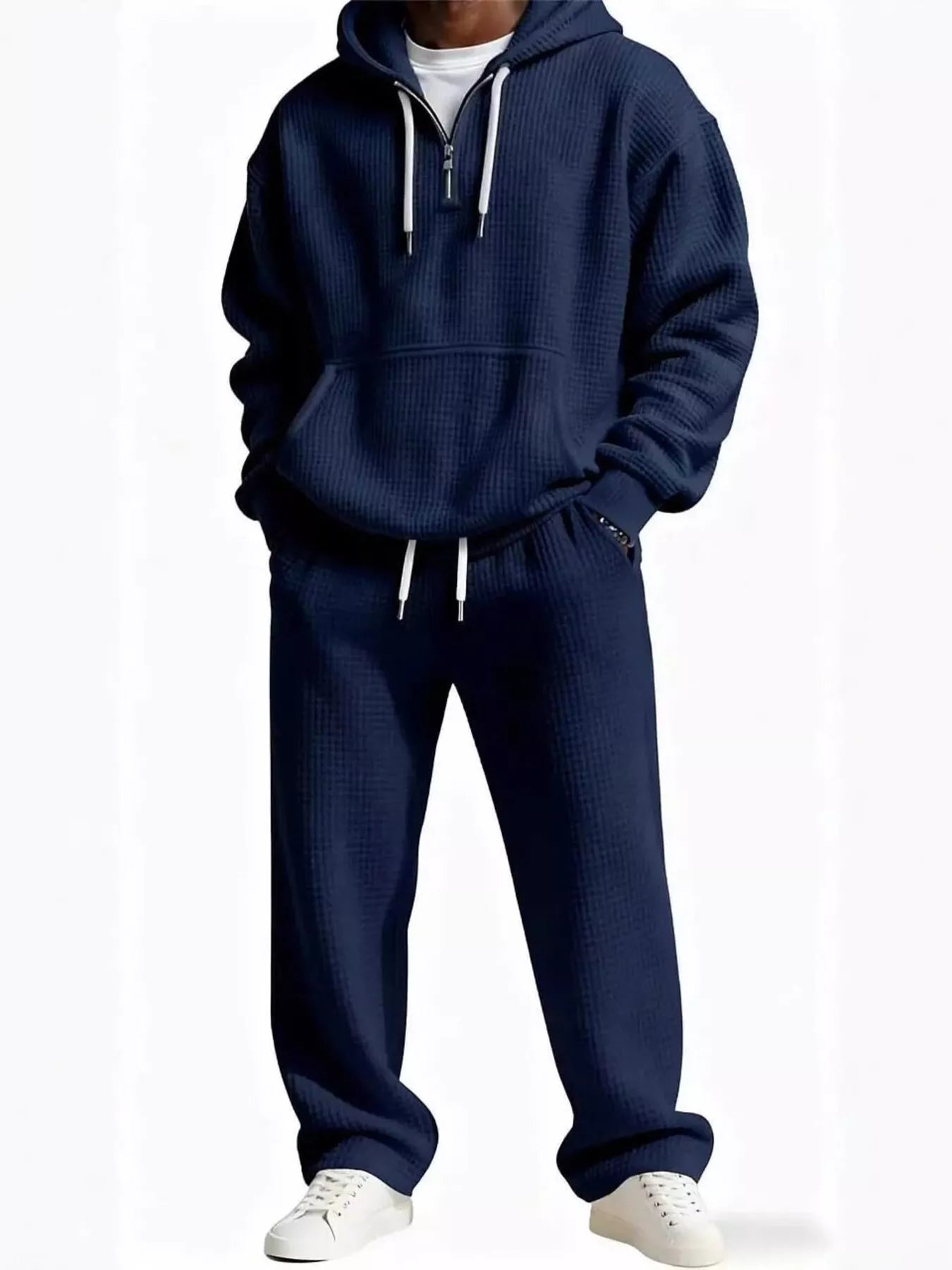 Casual Waffle Knit Hoodie and Pants Set Plus Size in Rust for Men