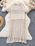Knitted Hollow Out Maxi Skirt in White for Women