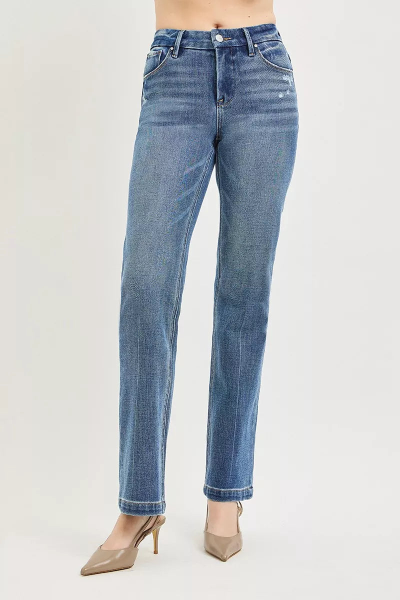 Tummy Control 4way Stretch Mid Rise Straight Crease Line in Medium for Women