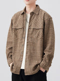 Plus Size Plaid Button Up Long Sleeve Shirt in Coffee Color for Men