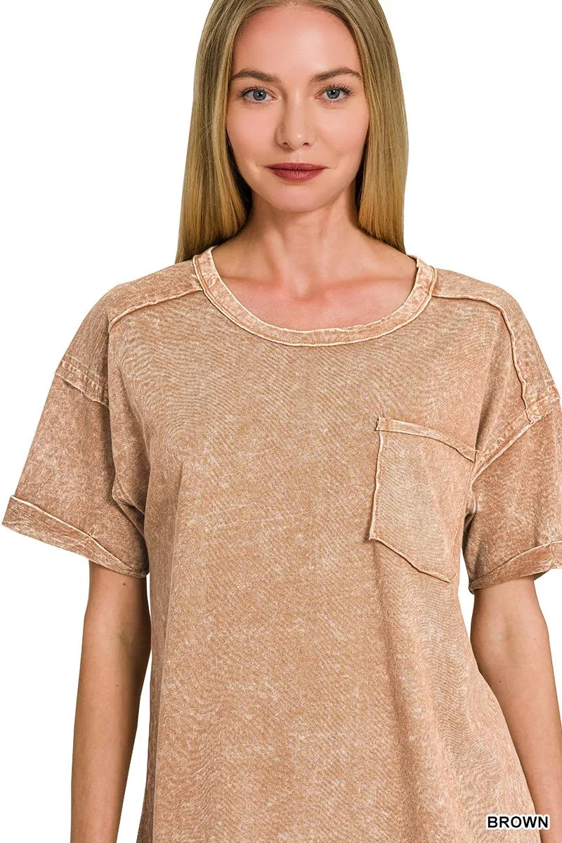 Halo Snow Washed Exposed Seam Top & Shorts Set in Brown for Women