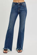 Mid Rise Flare Frayed Hem Jeans Plus Size in Dark for Women