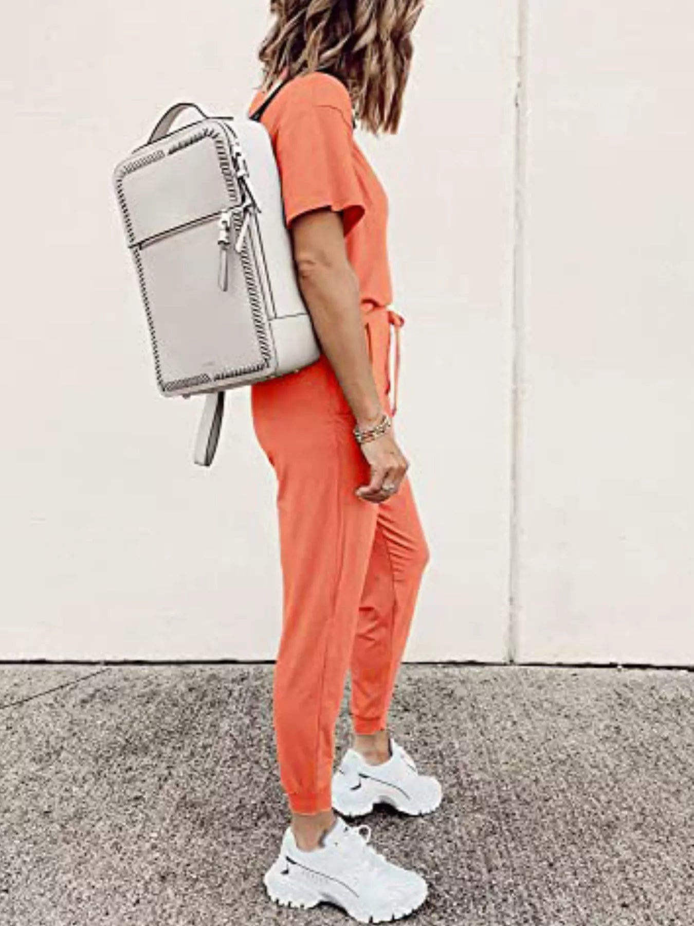 Round Neck Top and Drawstring Pants Set Plus Size in Grey for Women
