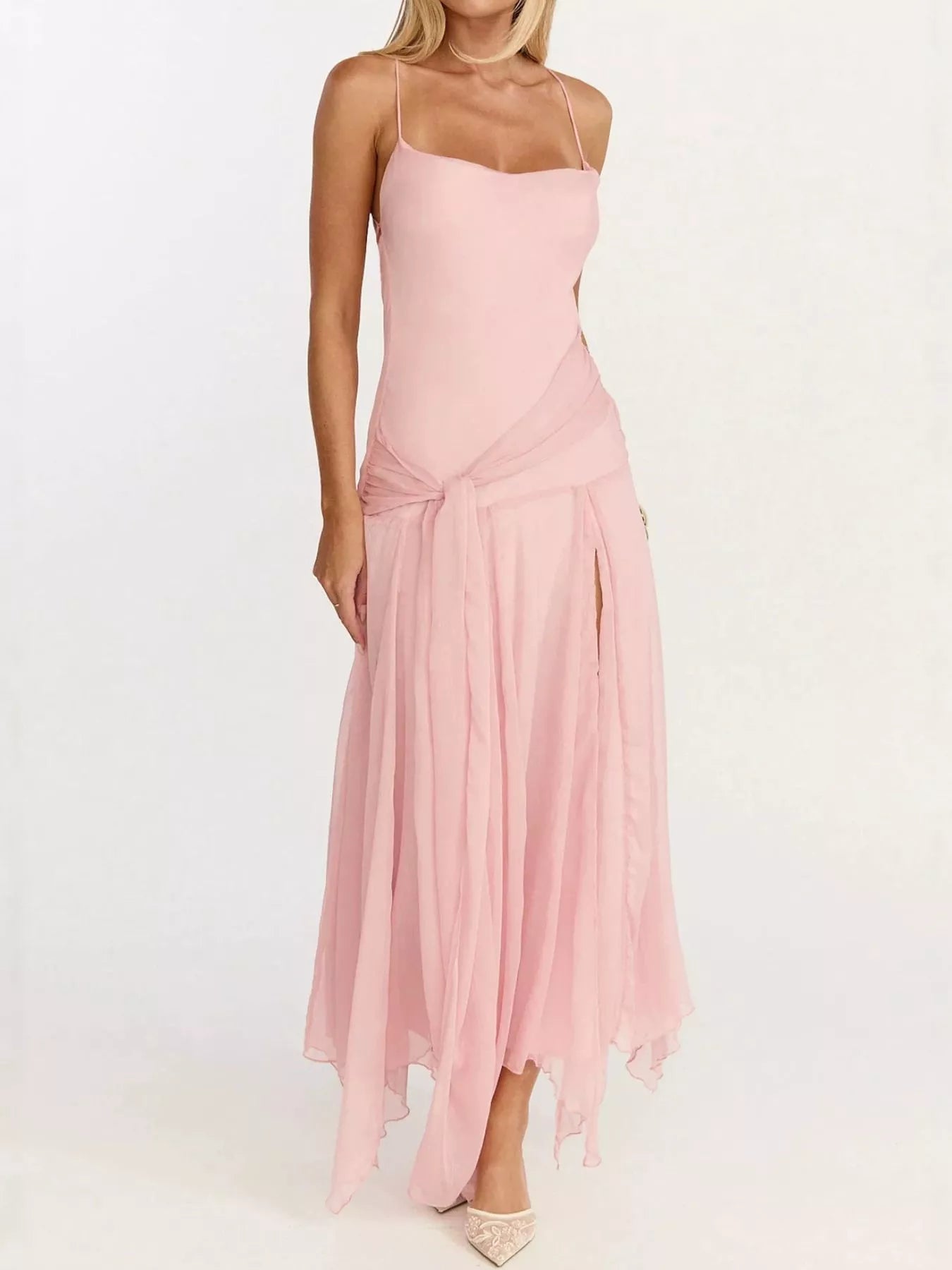 Slit Spaghetti Strap Dress in Pink for Women