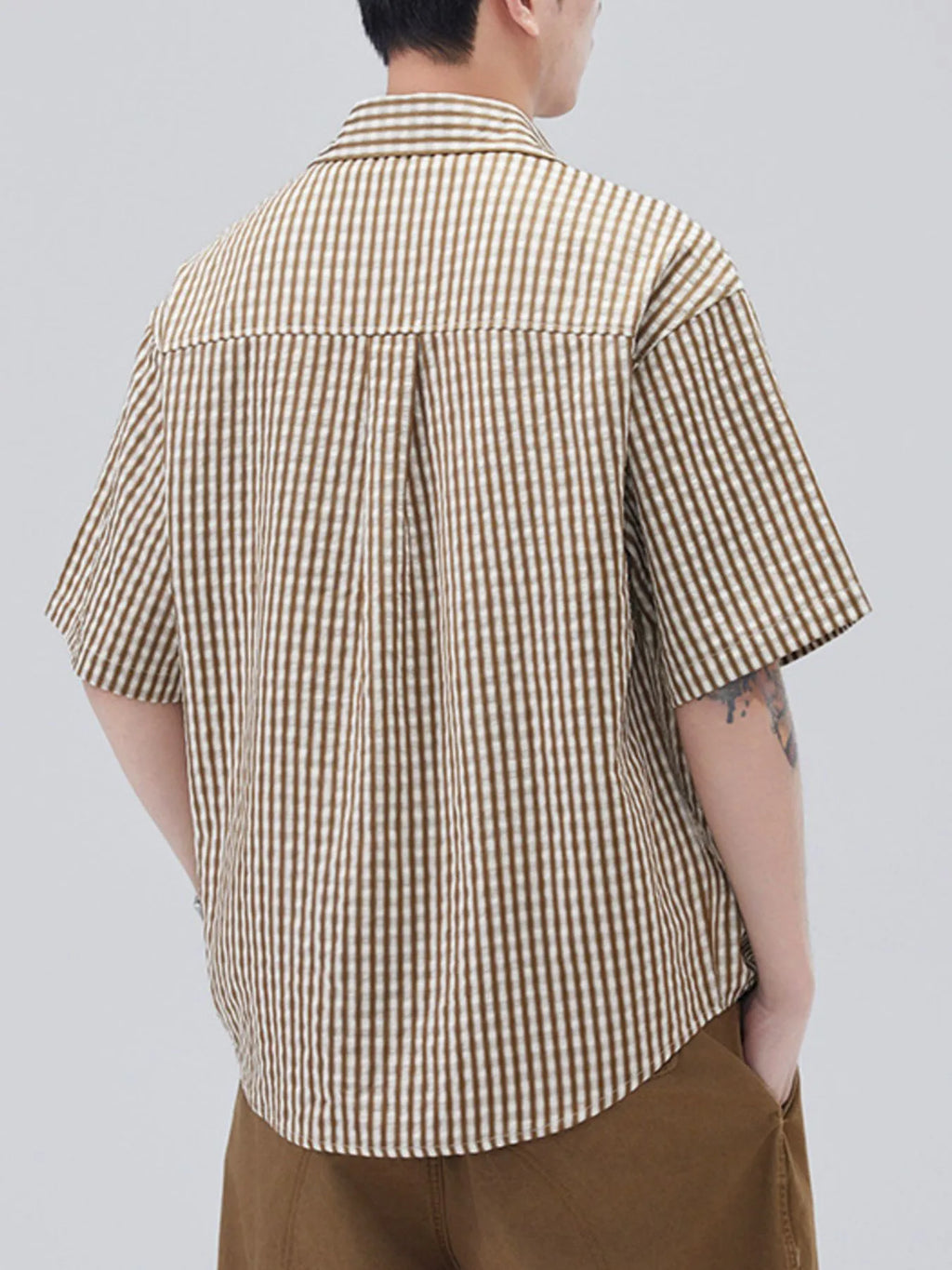 Plus Size Striped Short Sleeve Shirt in Black for Men