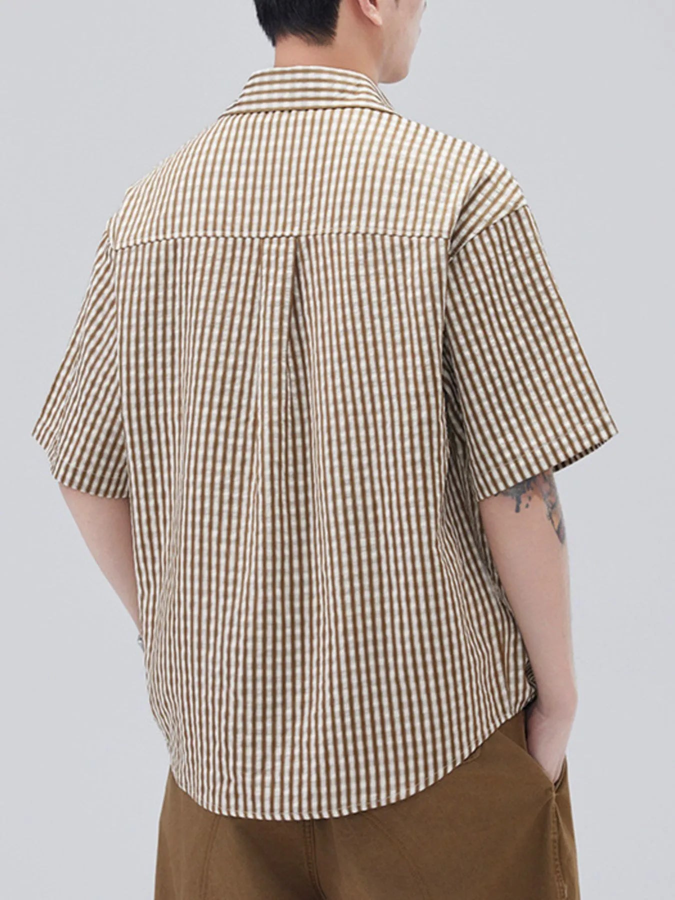 Plus Size Striped Short Sleeve Shirt in Black for Men
