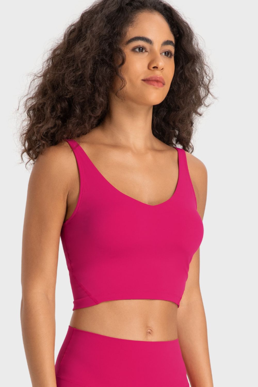 Deep V-Neck Crop Sports Bra in Deep Rose for Women
