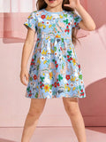 Cartoon Animal Print Casual Dress in Multicolor for Girls