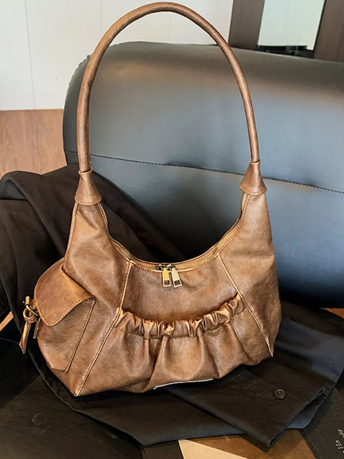 Vintage Ruched Hobo Shoulder Bag for Women