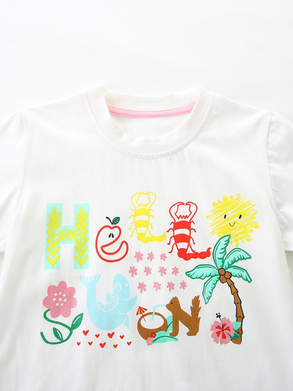 Cartoon Graphic Ruffle Trim Tee & Plaid Shorts Set in White for Girls