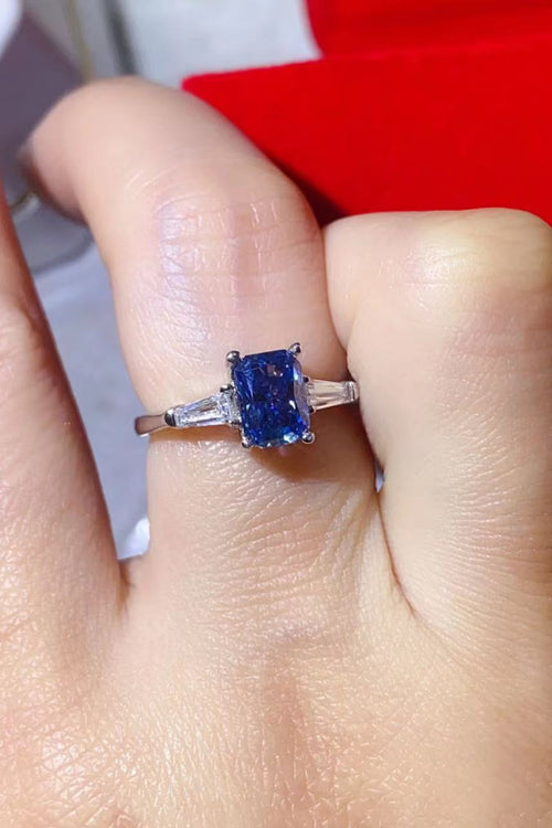 1 Carat Moissanite Platinum-Plated Rectangle Ring in Blue for Women
