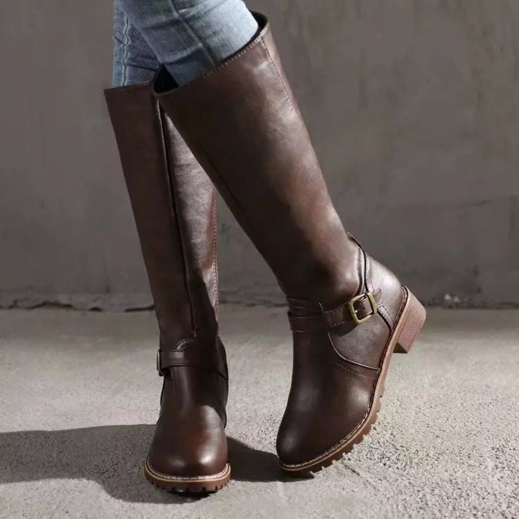 Round Toe Block Heels Boots in Yellow for Women