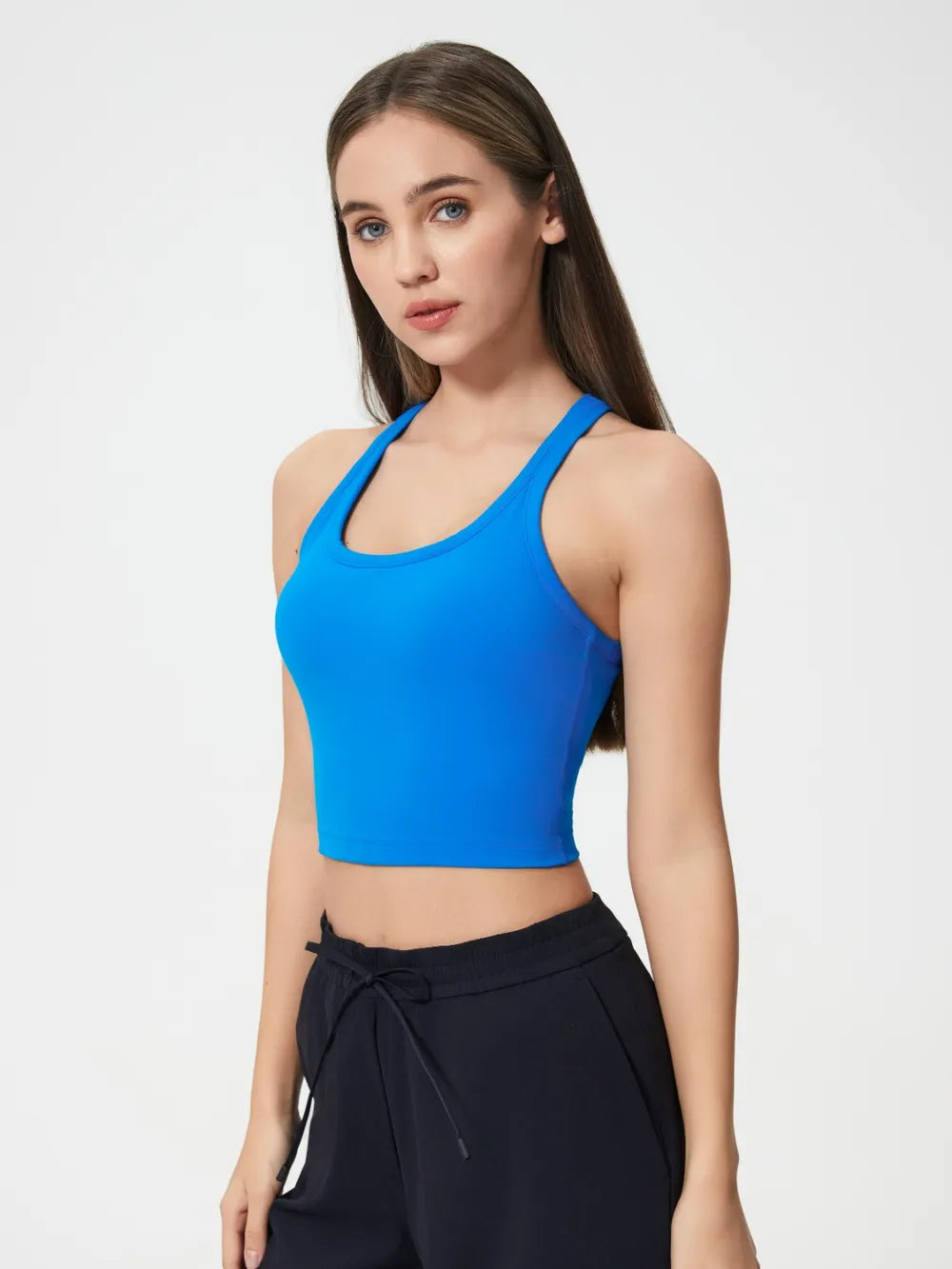 Scoop Neck Active Tank with Detachable Chest Pads in Royal Blue for Women