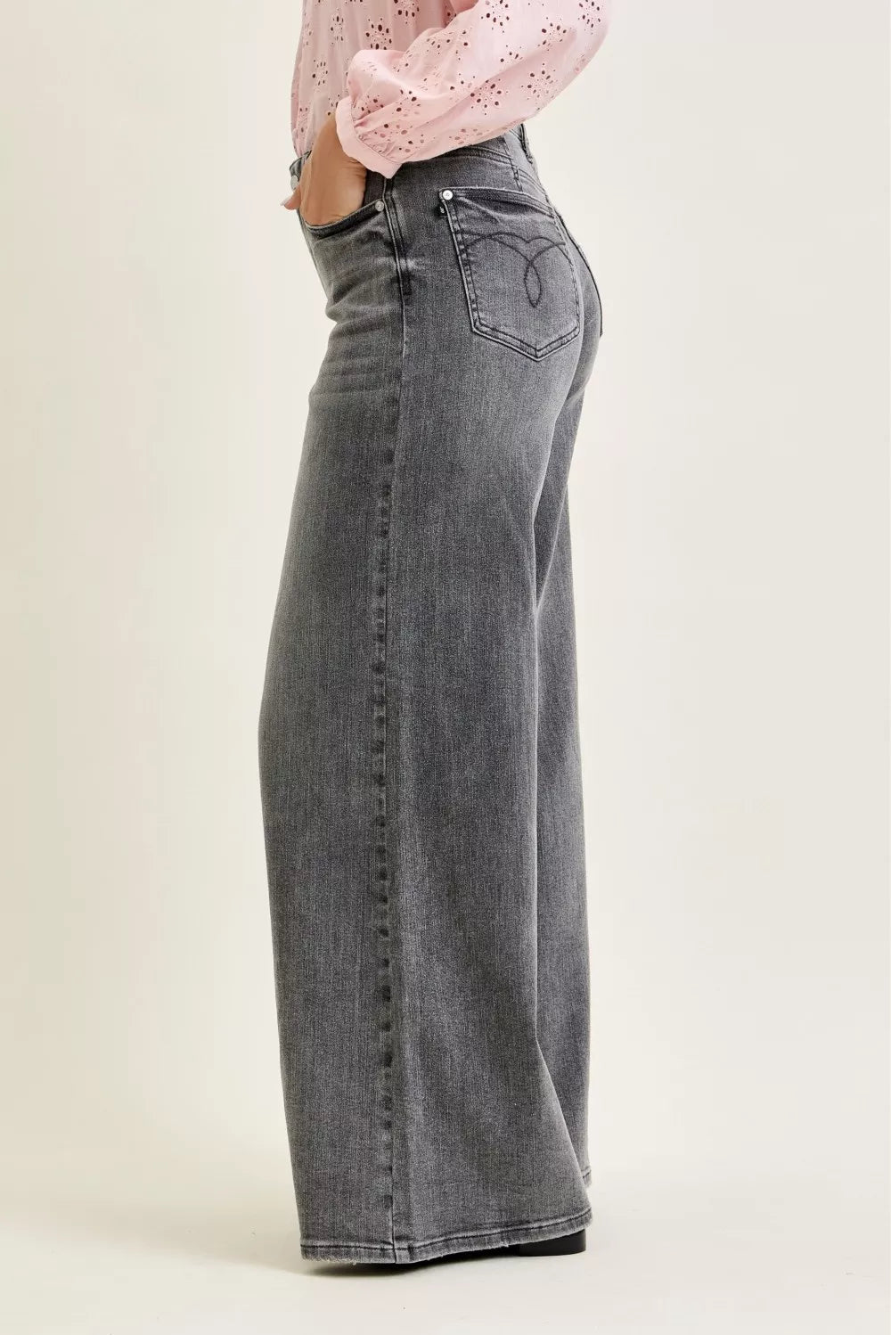 Mid Rise Palazzo Split Back Yoke in Gry for Women
