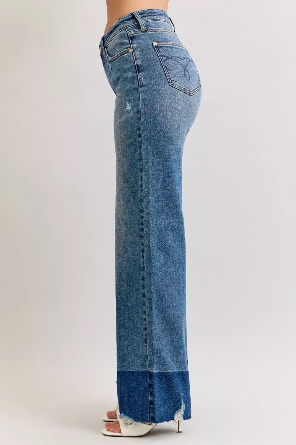 Raw Hem High Waist Column Straight Jeans in Dark for Women