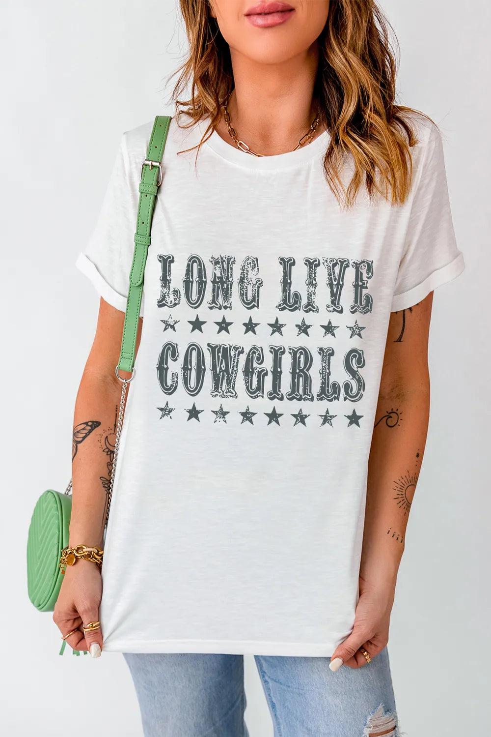 Letter Graphic Round Neck Short Sleeve T-Shirt in White for Women