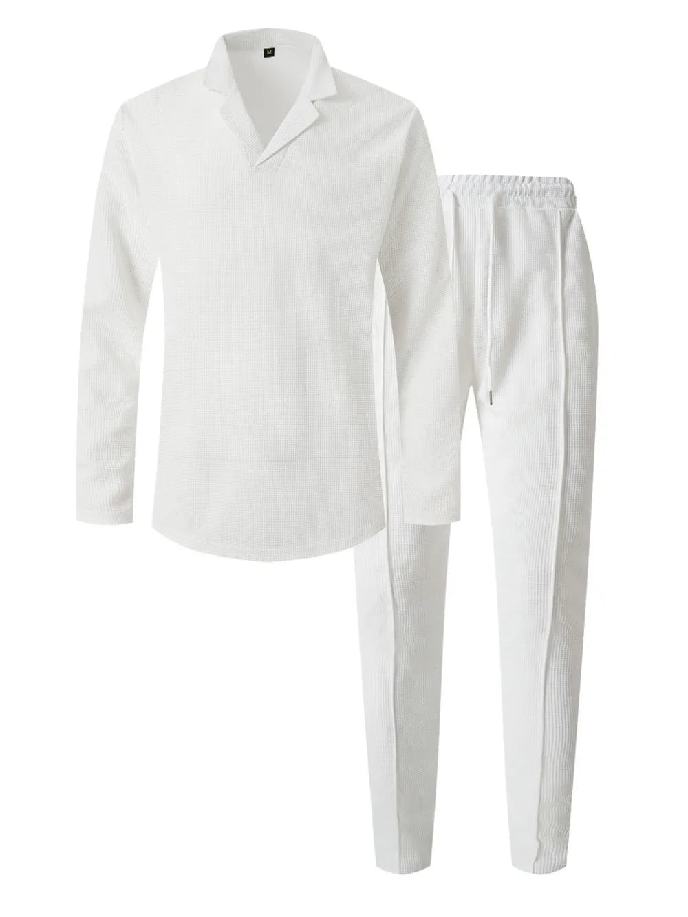 Waffle-Knit Long Sleeve Top and Pants Set Plus Size in Beige for Men