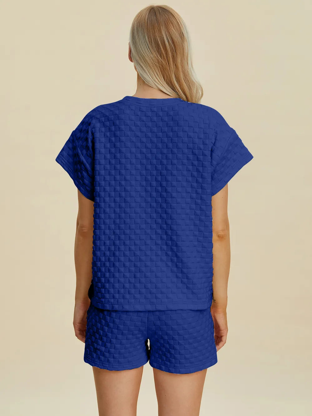Plus Size Texture T-Shirt and Shorts Set in Black for Women