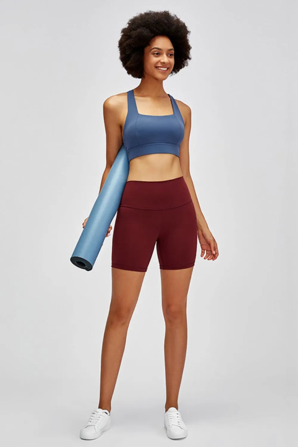 High Waist Training Shorts in Burgundy for Women