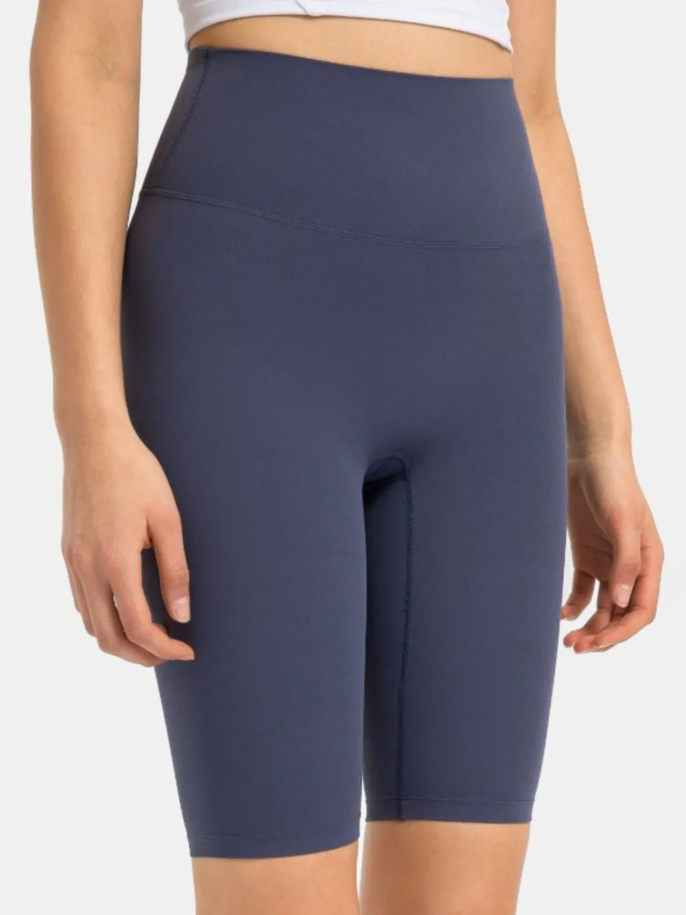 High Rise Wide Waistband Active Shorts in Dark Brown in Royal Blue for Women