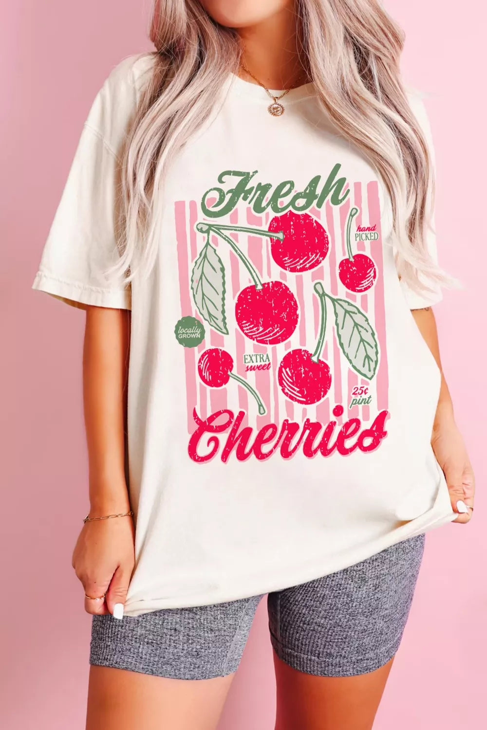 Fresh Cherries Graphic Oversized T-Shirt in White for Women