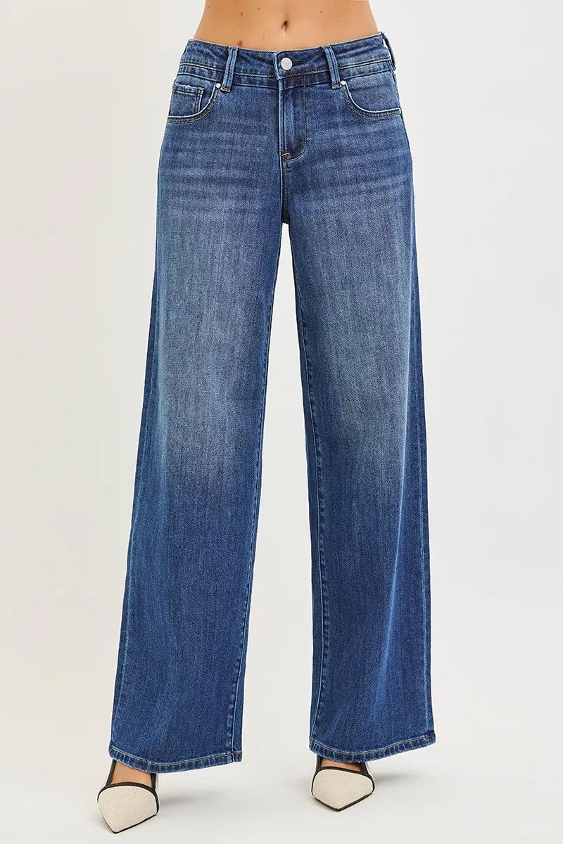 Slouchy Baggy Jeans with Pockets in Dark for Women