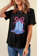 Boot Graphic Round Neck Short Sleeve T-Shirt in Black for Women