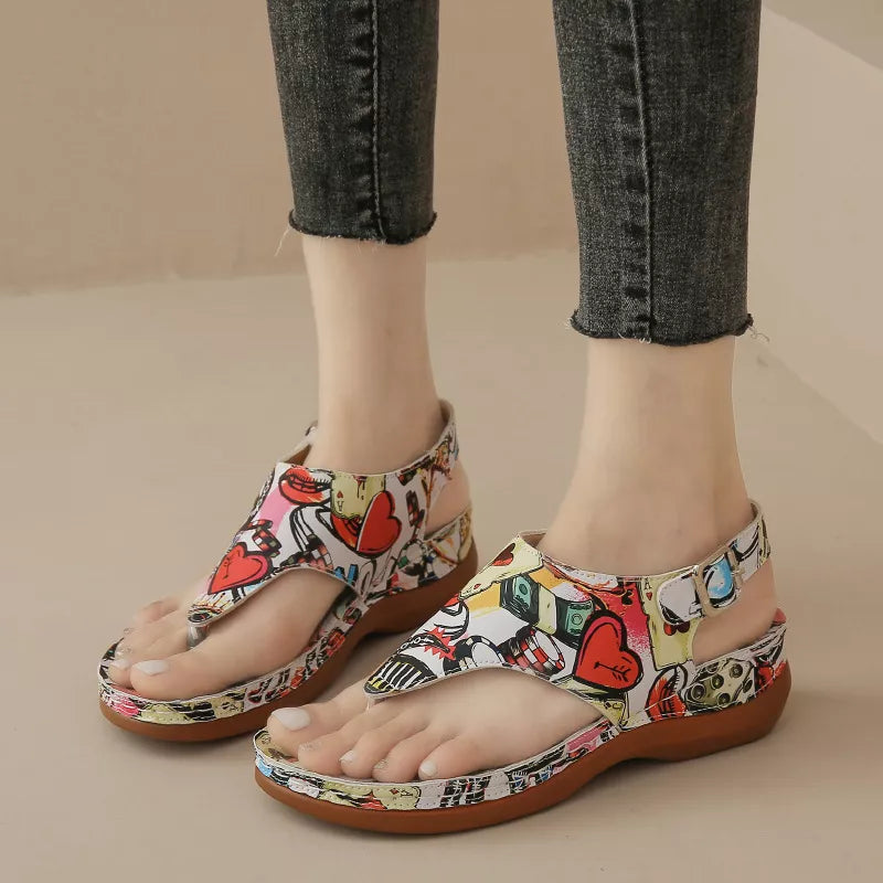 Toe Post Wedge Sandals in Playing Cards for Women