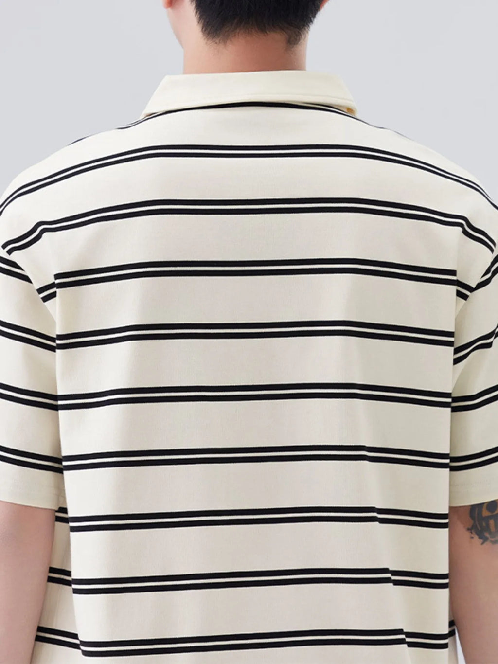 Plus Size Striped Half Sleeve Polo in Black for Men