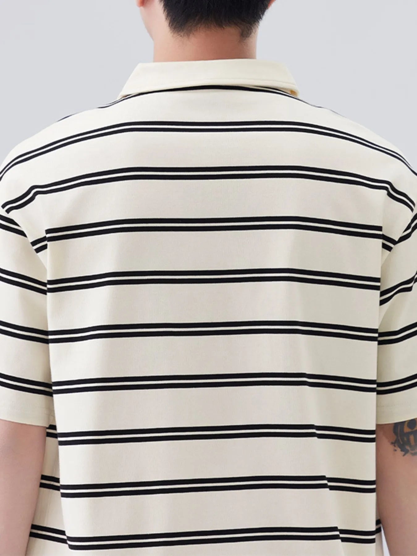 Plus Size Striped Half Sleeve Polo in Black for Men
