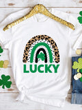 Lucky Round Neck Short Sleeve T-Shirt in White for Women