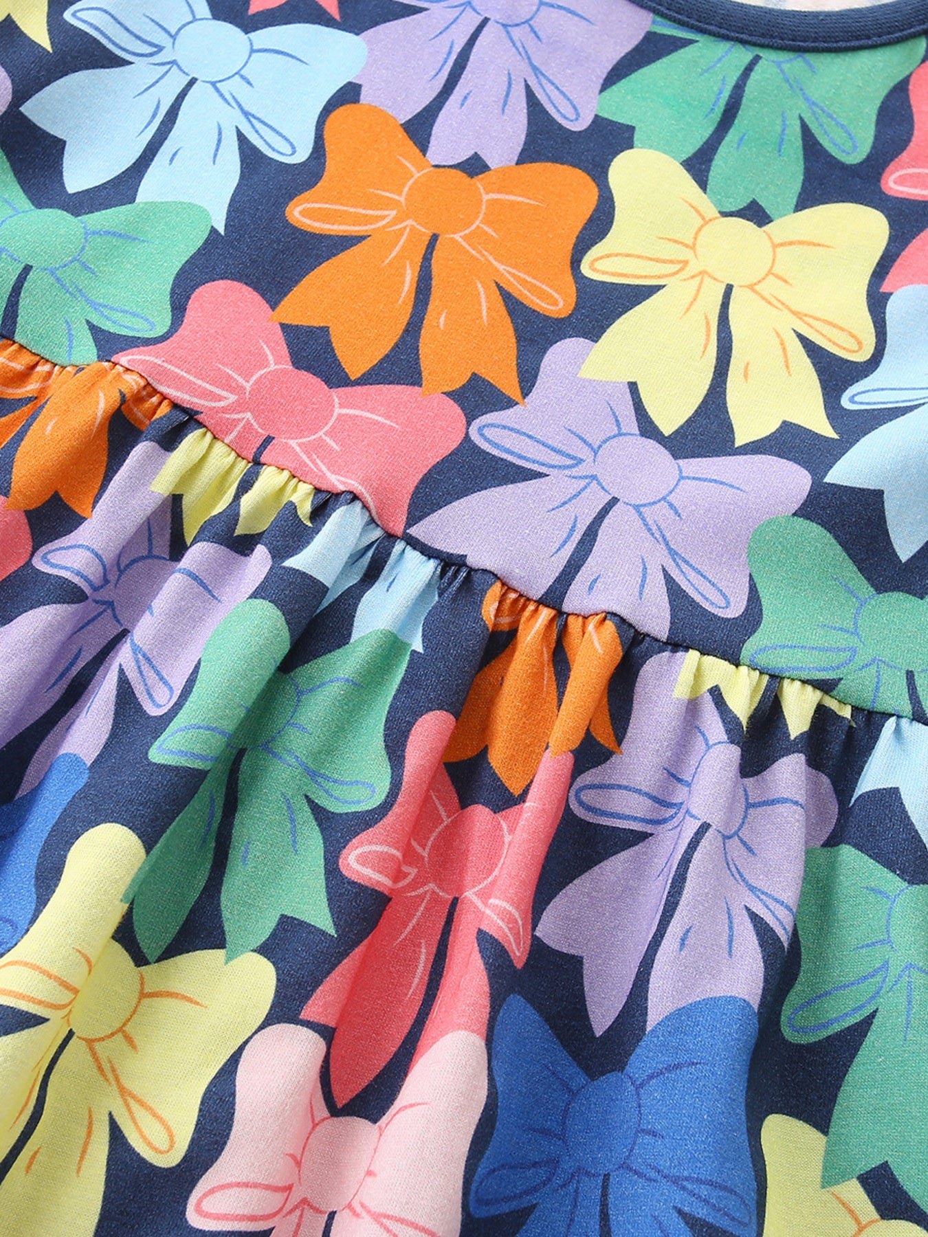 Colorful Bow-Print Casual Dress in Multicolor for Girls