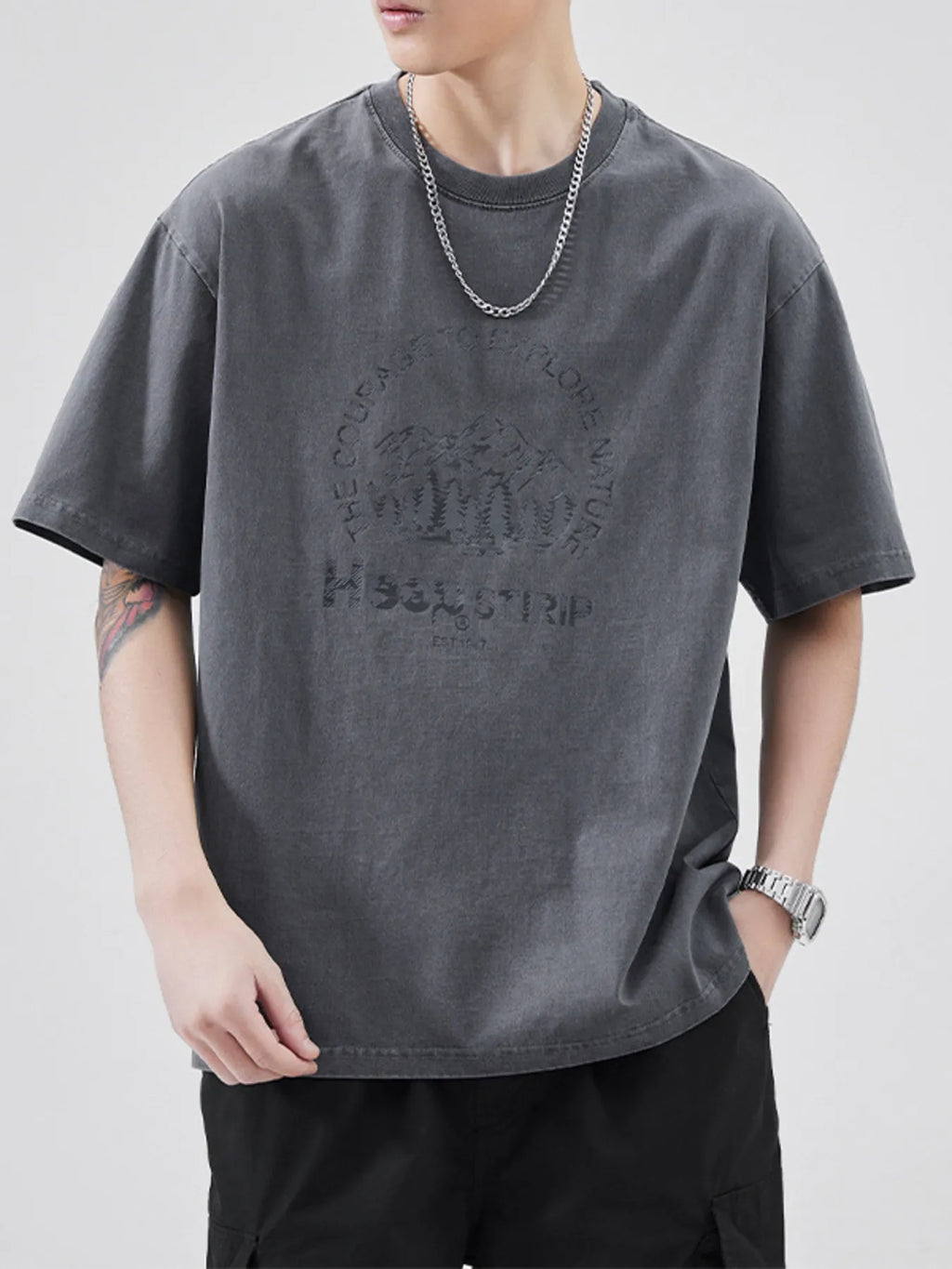 Plus Size Round Neck Half Sleeve T-Shirt in Black for Men